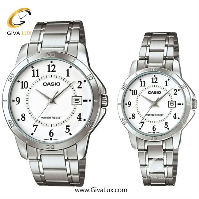 ساعت مچی اورجینال ست کاسیو Casio نقره ای | نقره ای| سفید| کد رفرنس زنانه: LTP-V004D-7BUDF، مردانه: MTP-V004D-7BUDF
